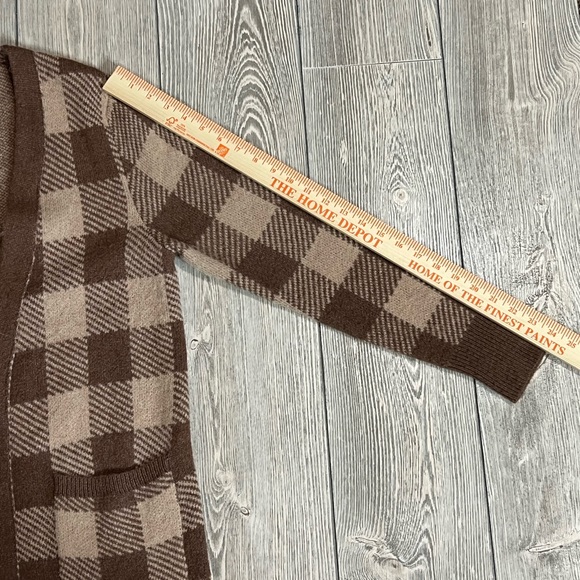 Becool Buffalo Check Long Cardigan Brown/Tan Size Small - Picture 8 of 9